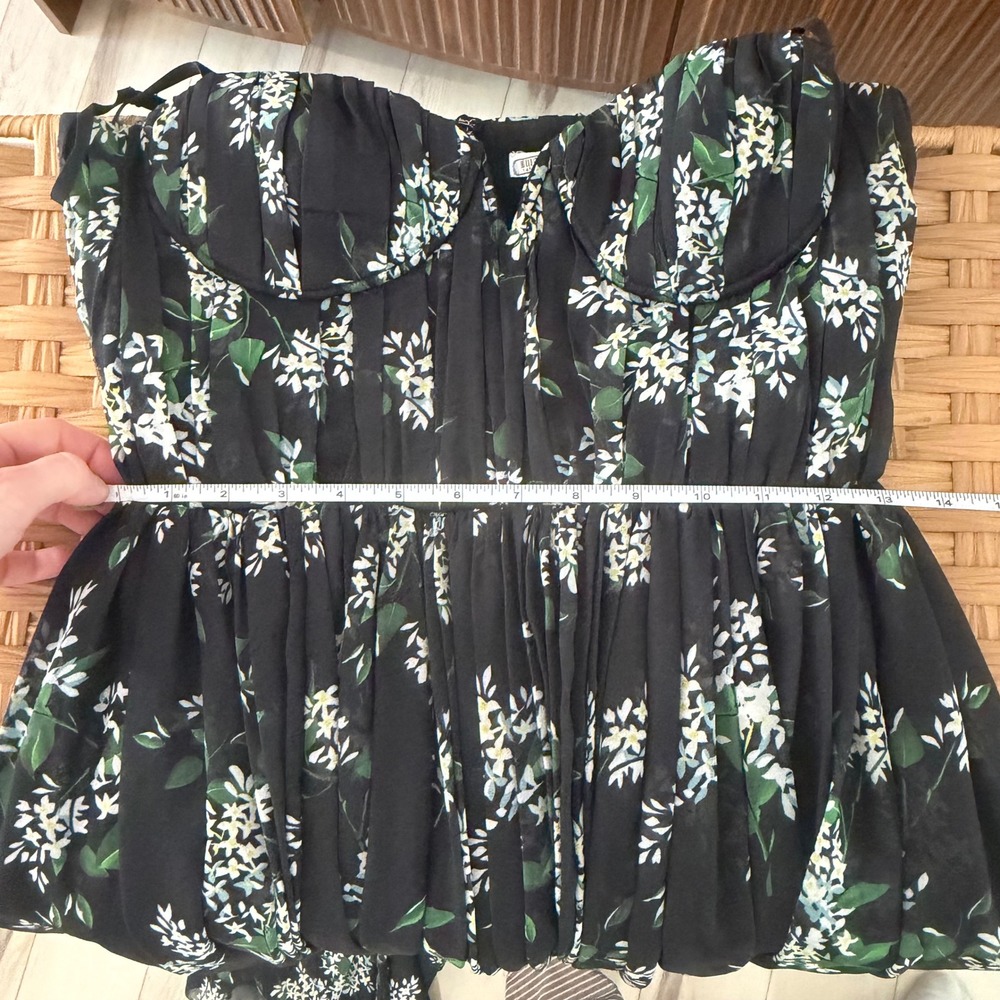 Sau Lee Georgina Ditsy Floral Gown Black Chiffon Pleated Bustier Maxi Dress Sz 4 - Picture 5 of 13